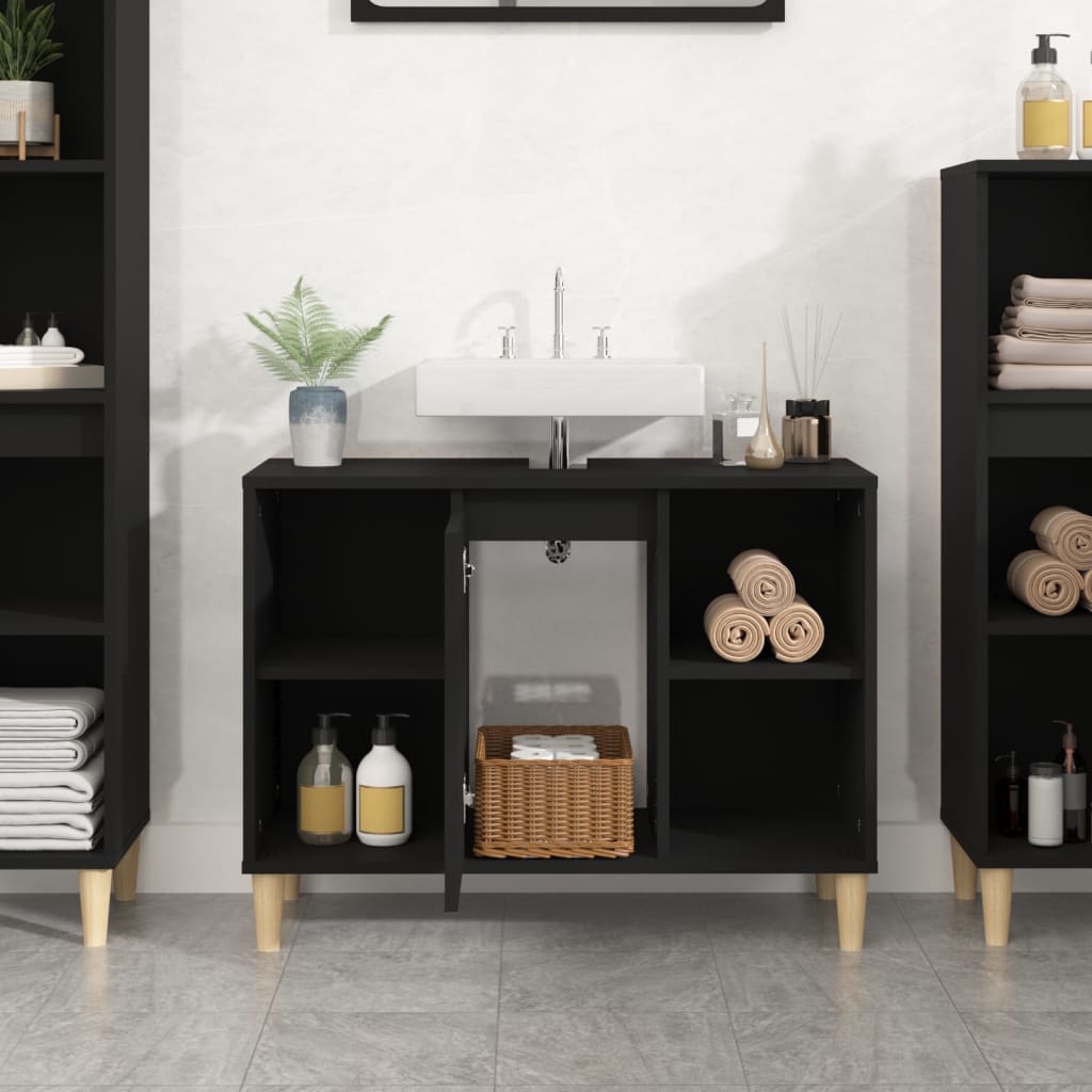 fekete szerelt fa mosdószekrény 80 x 33 x 60 cm