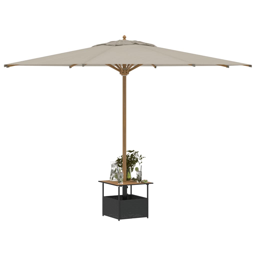 fekete polyrattan kerti asztal napernyőlyukkal 55x55x46,5 cm