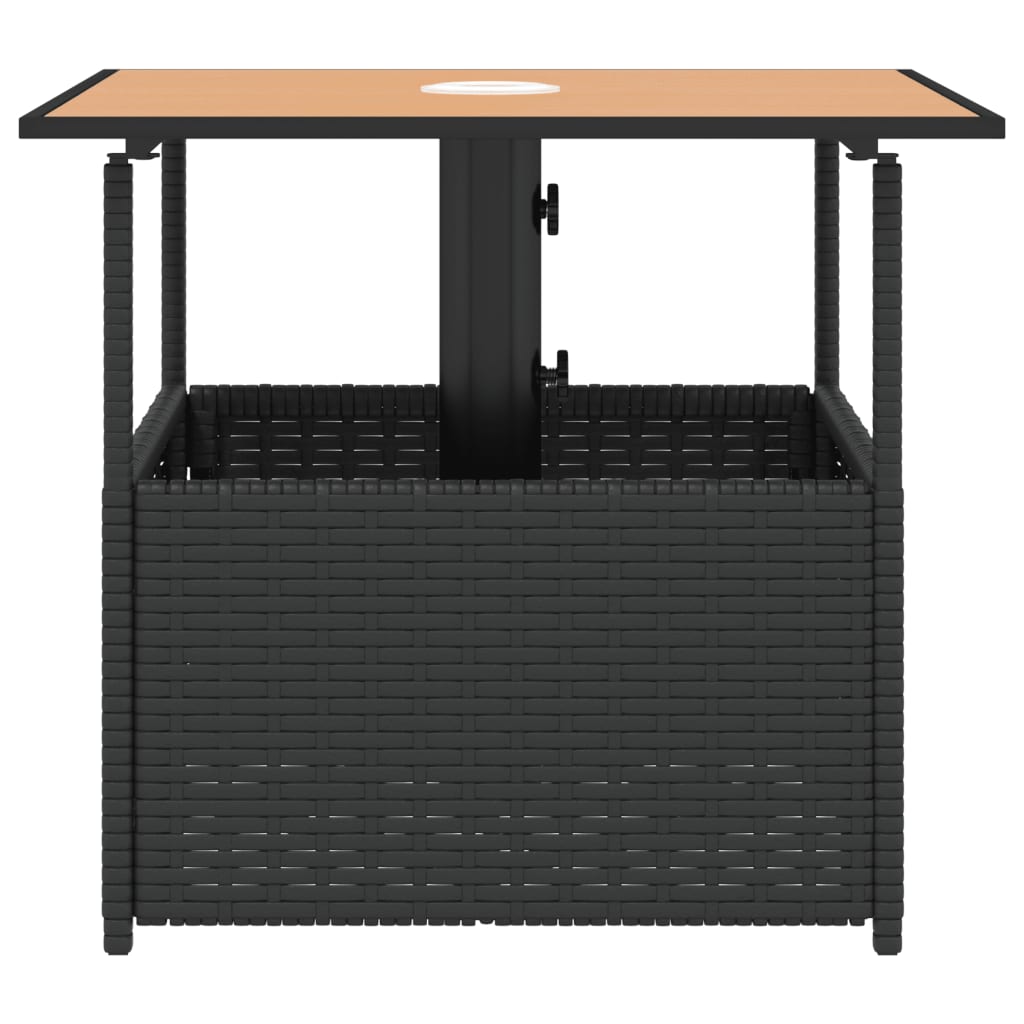 fekete polyrattan kerti asztal napernyőlyukkal 55x55x46,5 cm