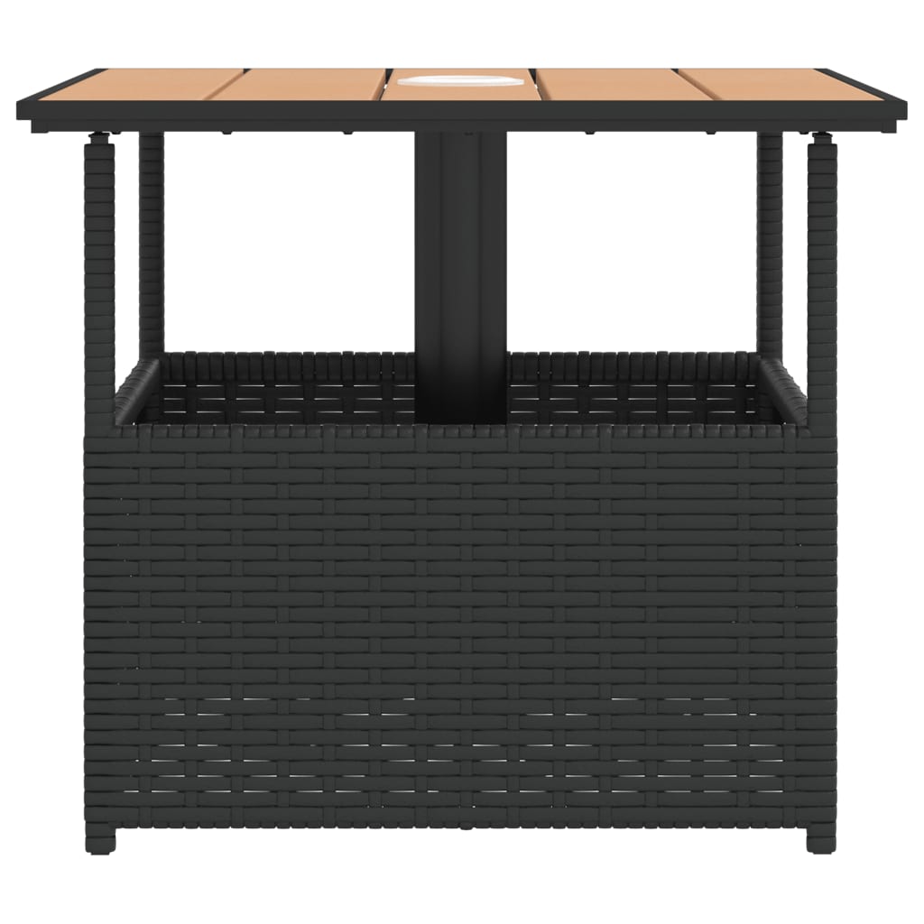 fekete polyrattan kerti asztal napernyőlyukkal 55x55x46,5 cm
