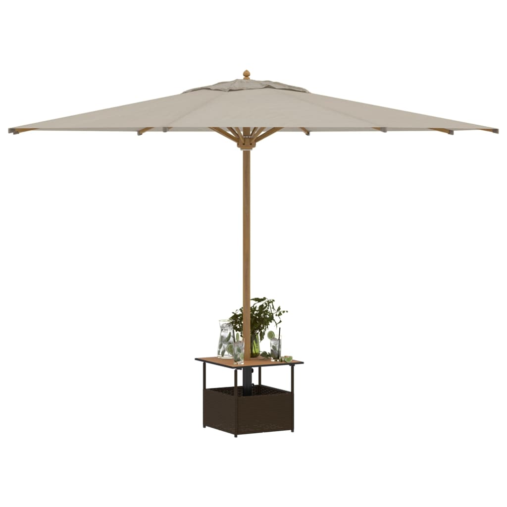 barna polyrattan kerti asztal napernyőlyukkal 55x55x46,5 cm