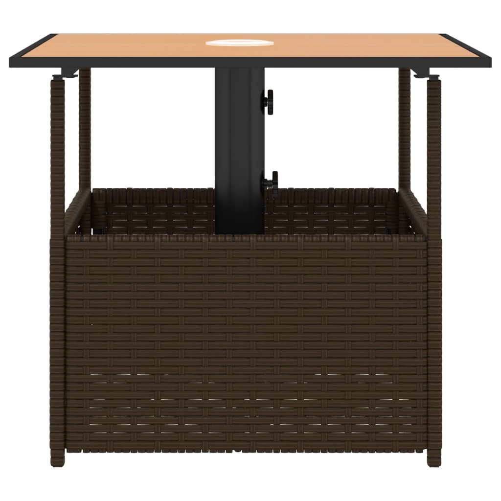 barna polyrattan kerti asztal napernyőlyukkal 55x55x46,5 cm