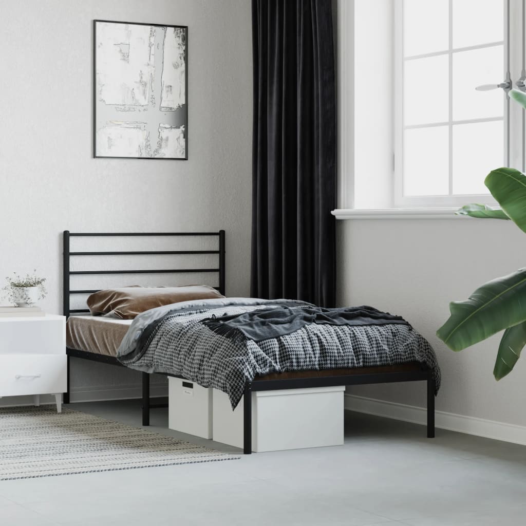fekete fém ágykeret fejtámlával 80 x 200 cm
