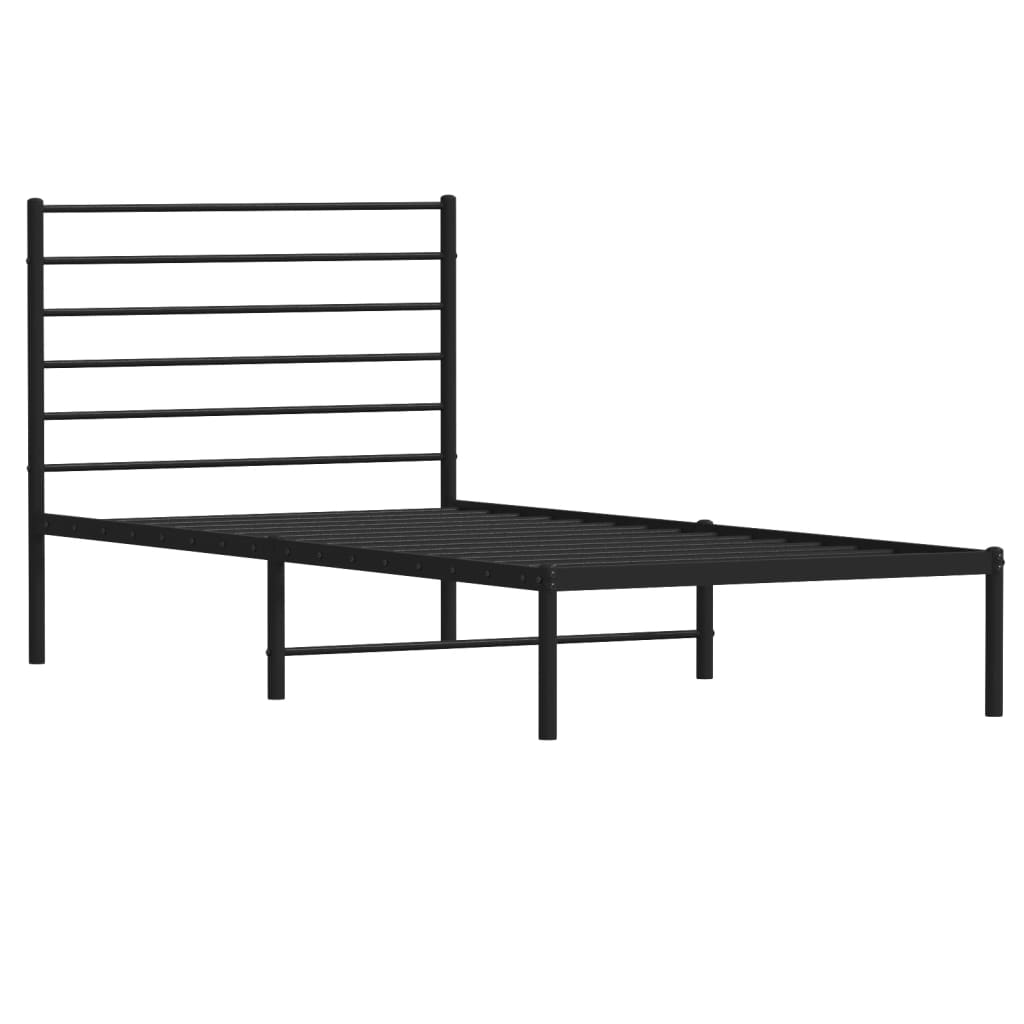 fekete fém ágykeret fejtámlával 90 x 200 cm