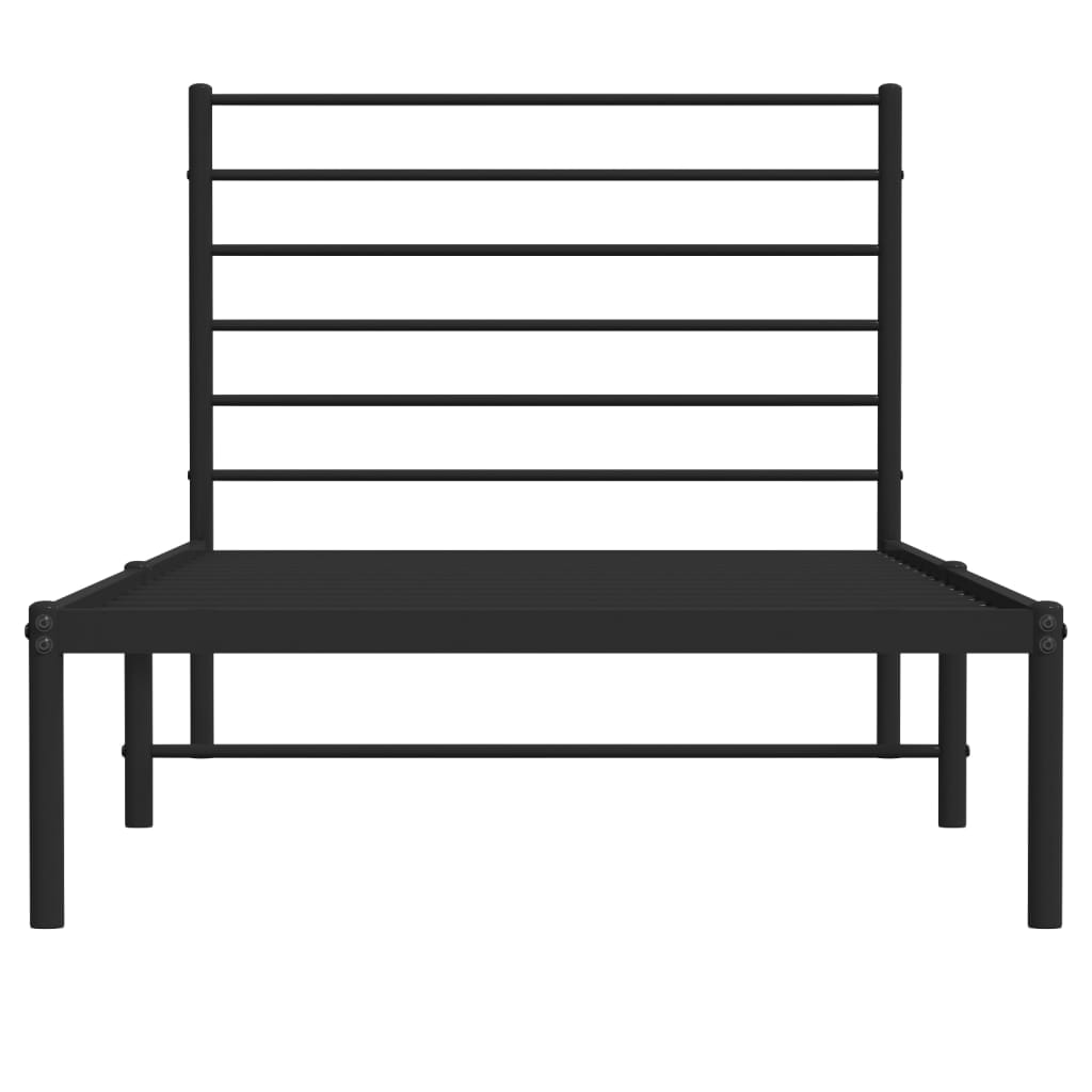 fekete fém ágykeret fejtámlával 90 x 200 cm