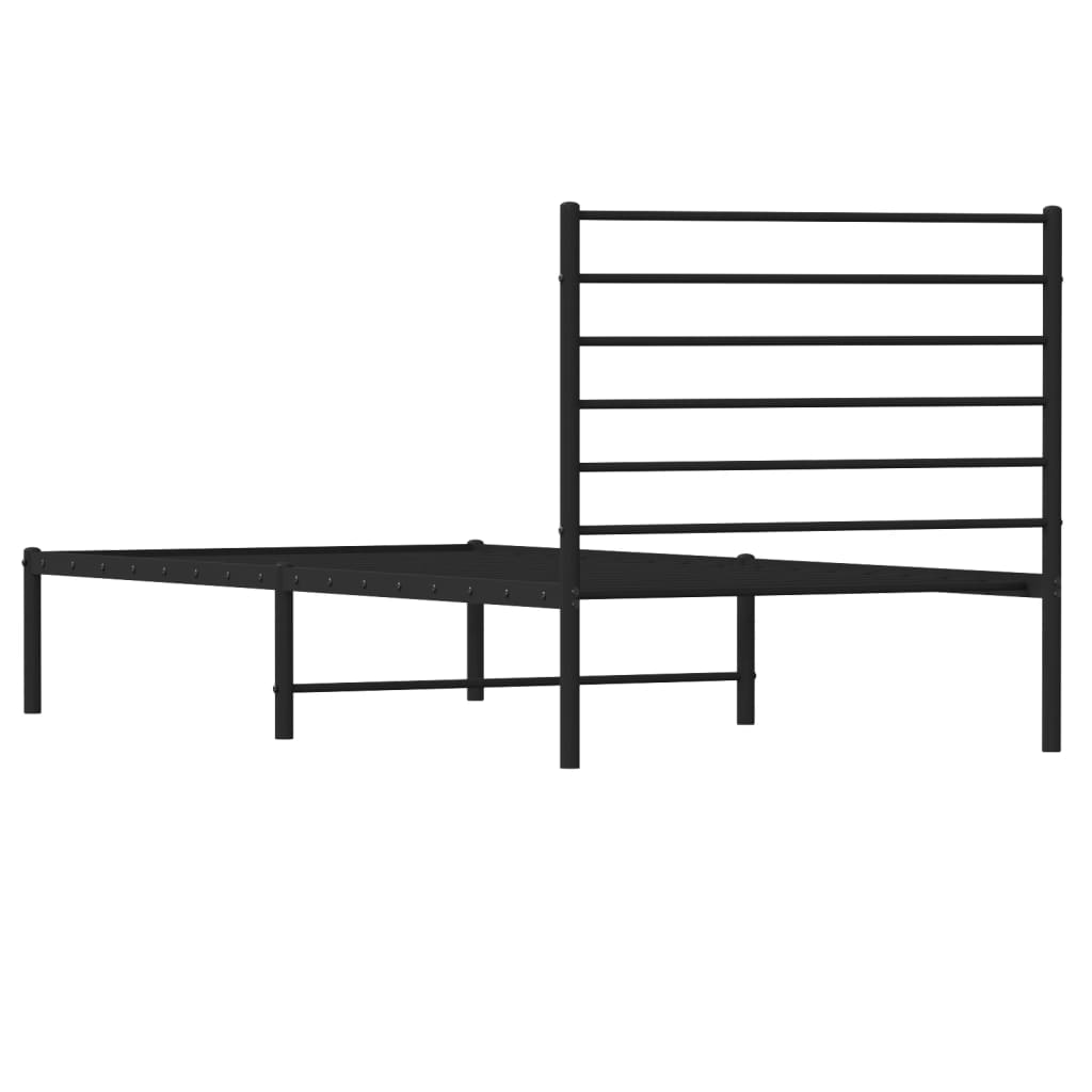 fekete fém ágykeret fejtámlával 90 x 200 cm