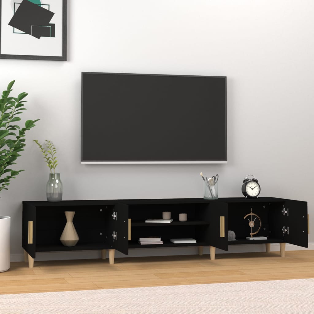 fekete szerelt fa TV-szekrény 180 x 31,5 x 40 cm