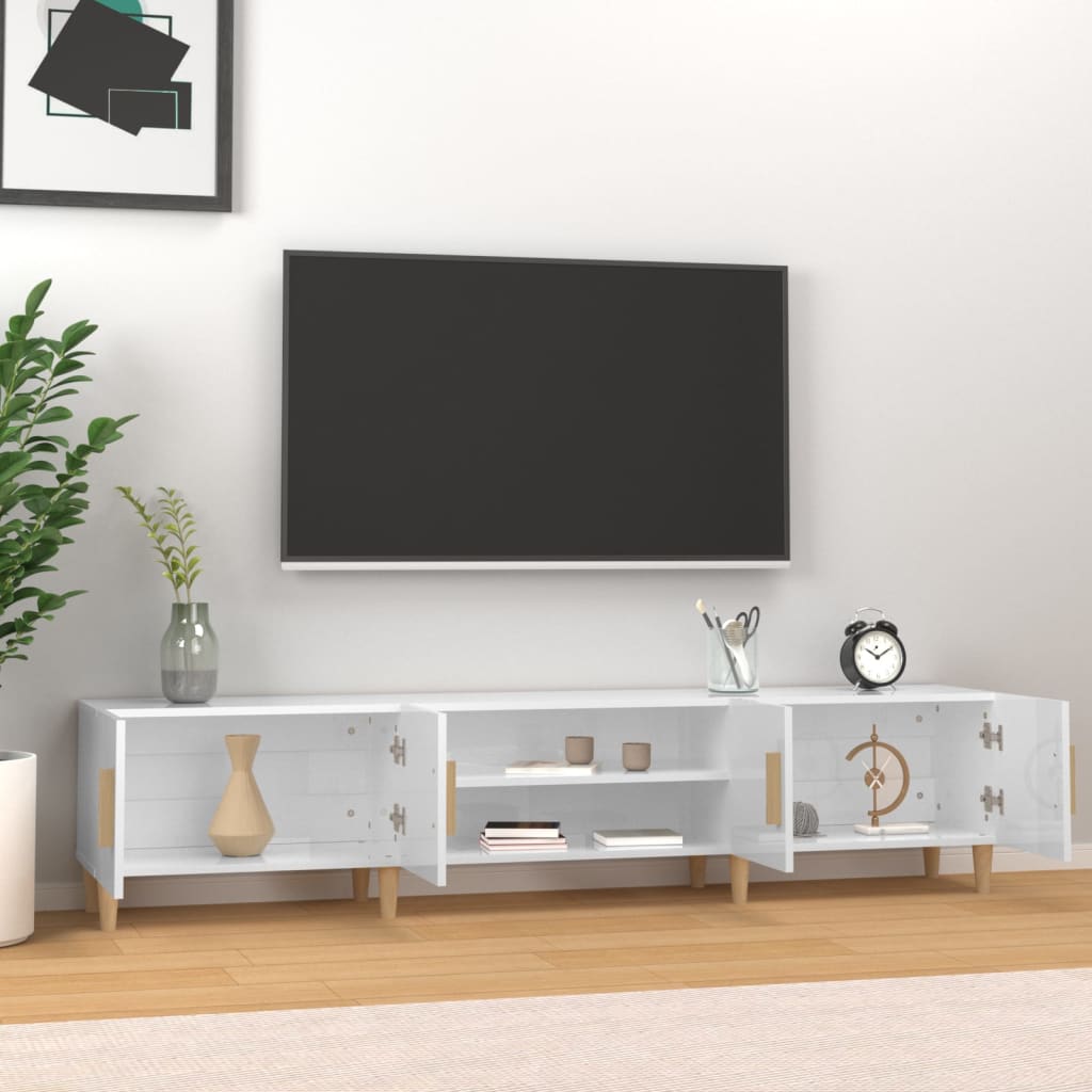 magasfényű fehér szerelt fa TV-szekrény 180 x 31,5 x 40 cm