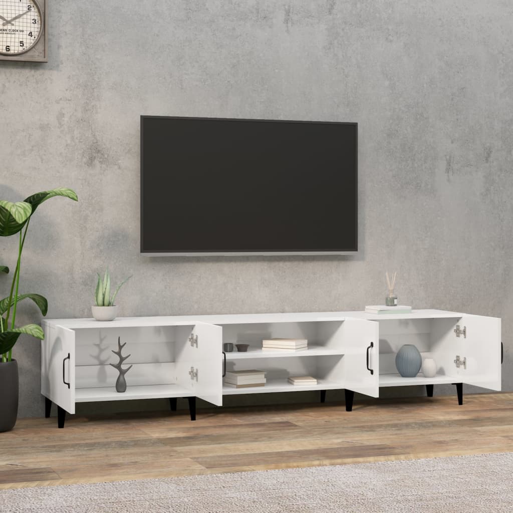 magasfényű fehér szerelt fa TV-szekrény 180 x 31,5 x 40 cm