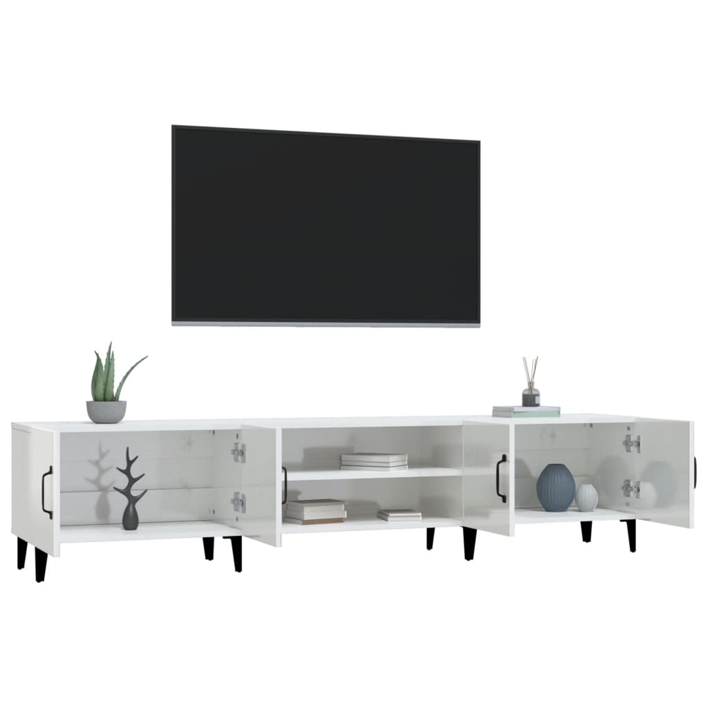magasfényű fehér szerelt fa TV-szekrény 180 x 31,5 x 40 cm