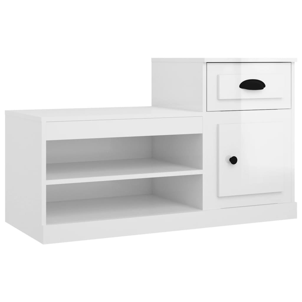magasfényű fehér szerelt fa cipőszekrény 100x42x60 cm
