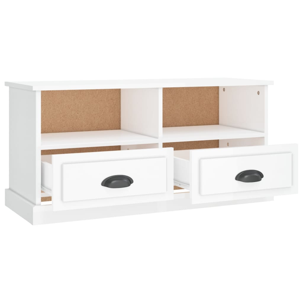 fehér magasfényű szerelt fa TV-szekrény 93x35,5x45 cm