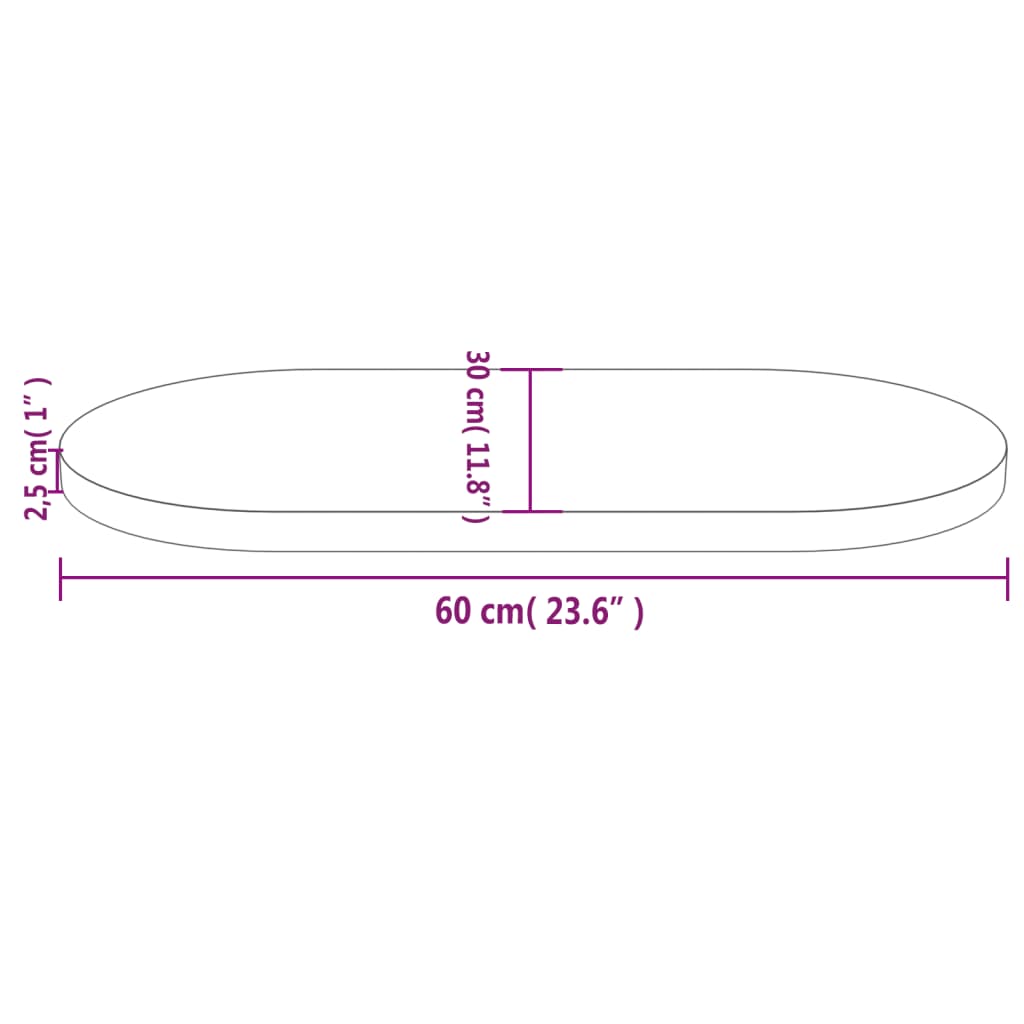 fehér tömör fenyőfa ovális asztallap 60 x 30 x 2,5 cm