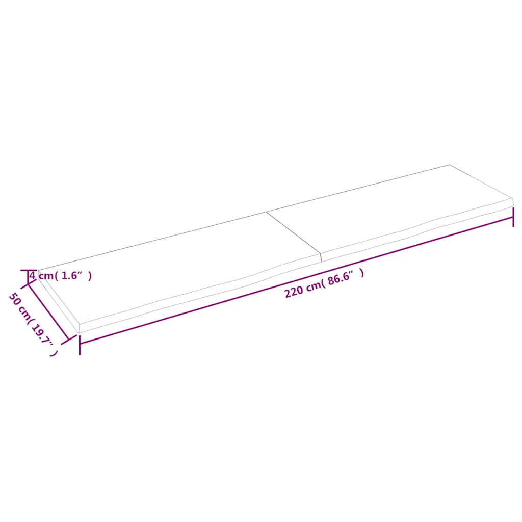 világosbarna kezelt tömör tölgyfa fali polc 220 x 50 x (2-4) cm