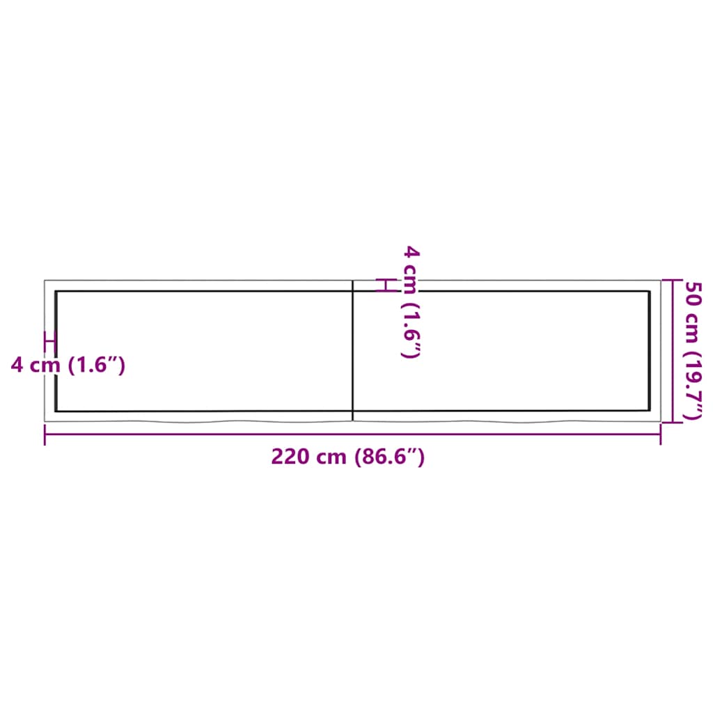 világosbarna kezelt tömör tölgyfa fali polc 220 x 50 x (2-4) cm