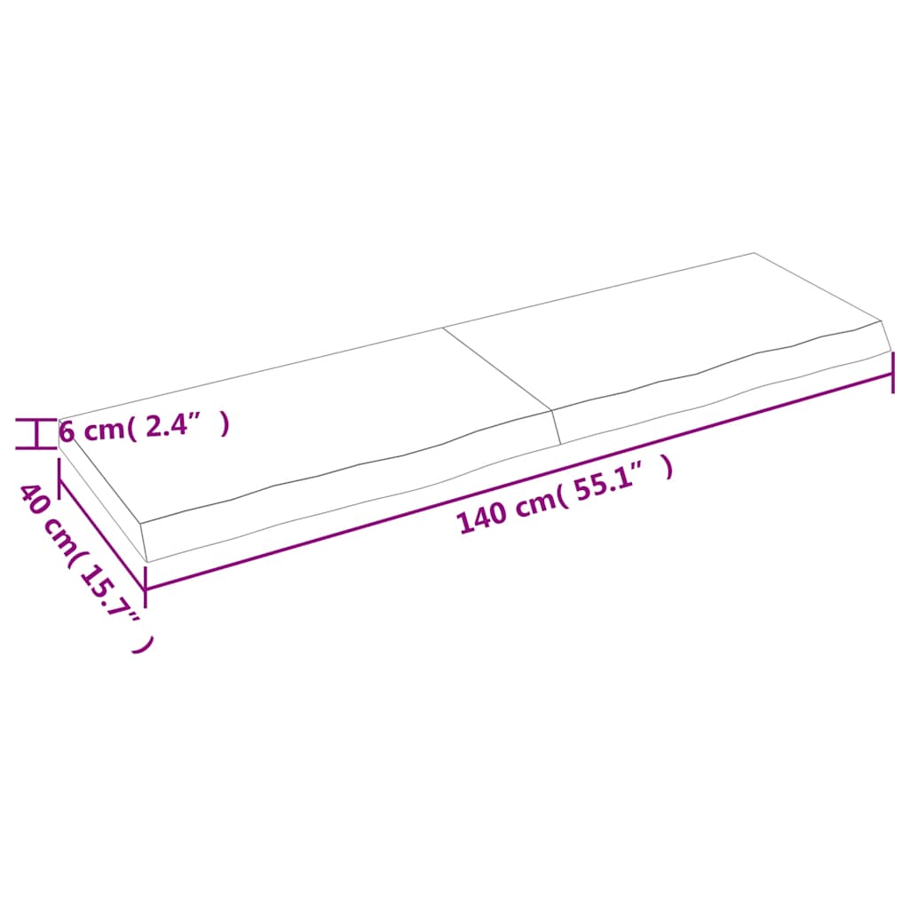sötétbarna kezelt tömör tölgyfa fali polc 140 x 40 x (2-6) cm