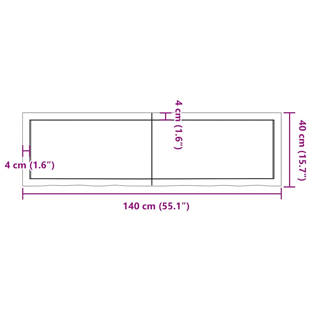 sötétbarna kezelt tömör tölgyfa fali polc 140 x 40 x (2-6) cm