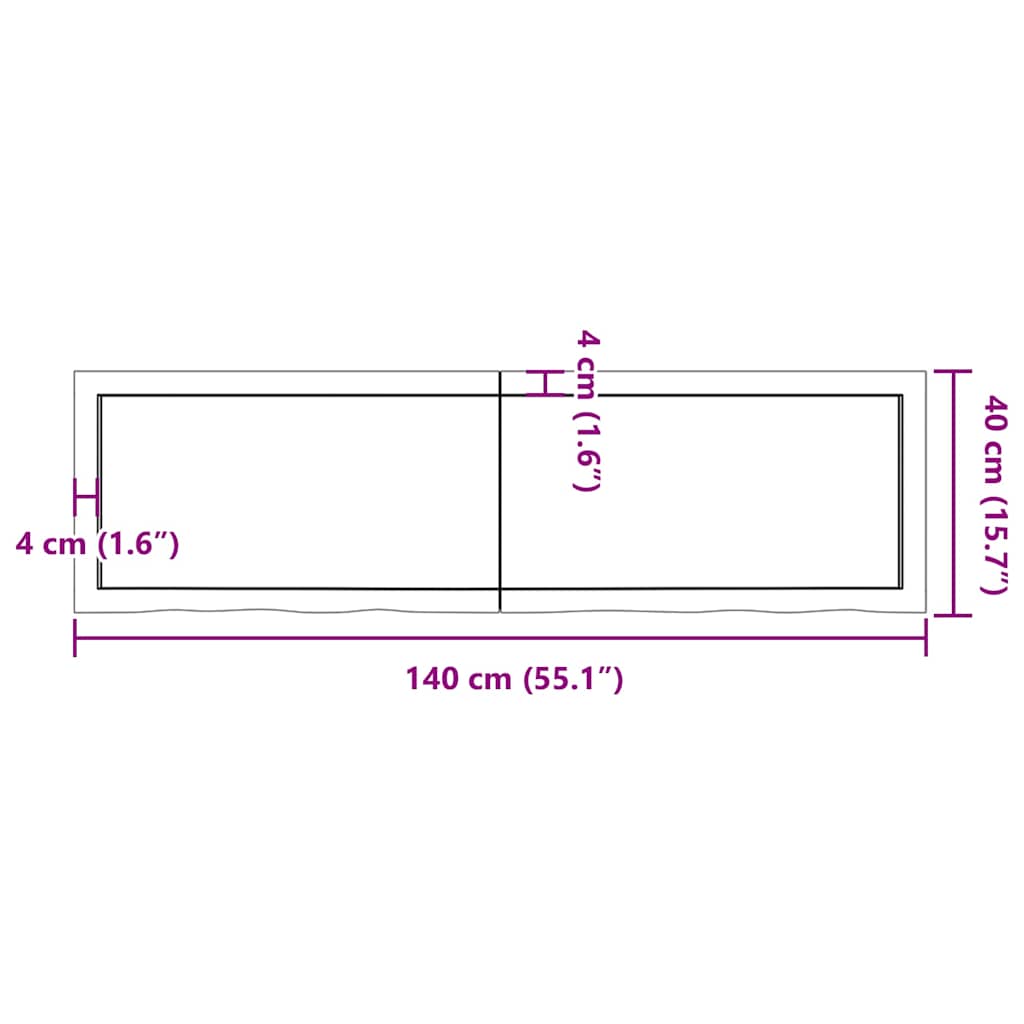 sötétbarna kezelt tömör tölgyfa fali polc 140 x 40 x (2-6) cm