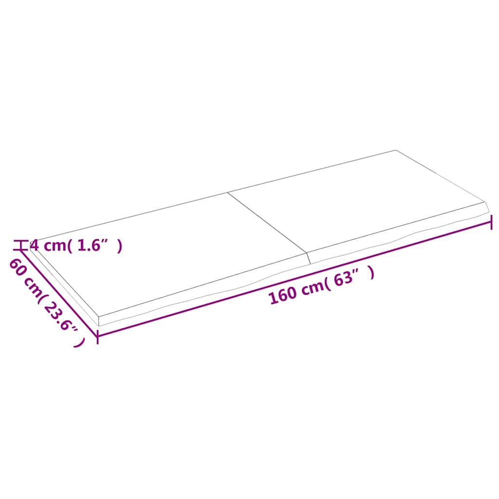 sötétbarna kezelt tömör tölgyfa fali polc 160 x 60 x (2-4) cm