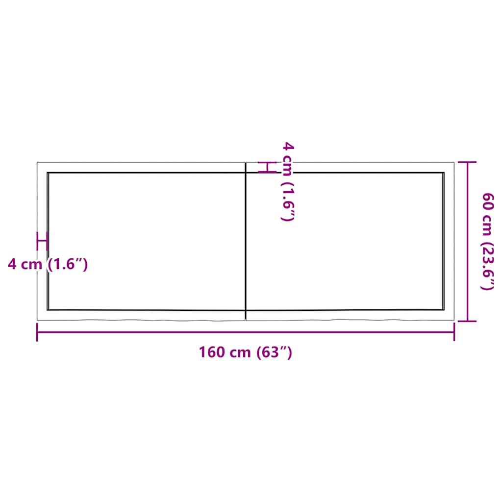 sötétbarna kezelt tömör tölgyfa fali polc 160 x 60 x (2-4) cm