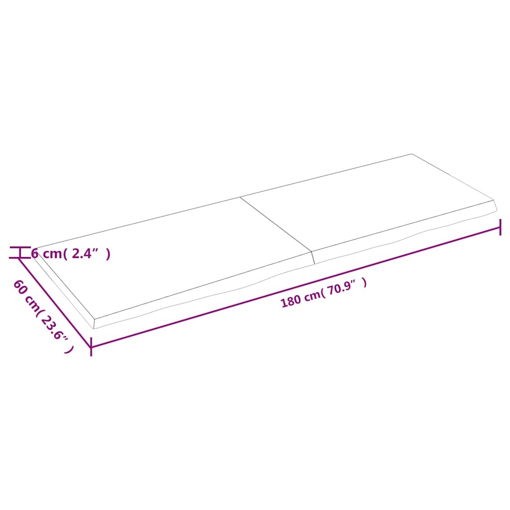 sötétbarna kezelt tömör tölgyfa fali polc 180 x 60 x (2-6) cm