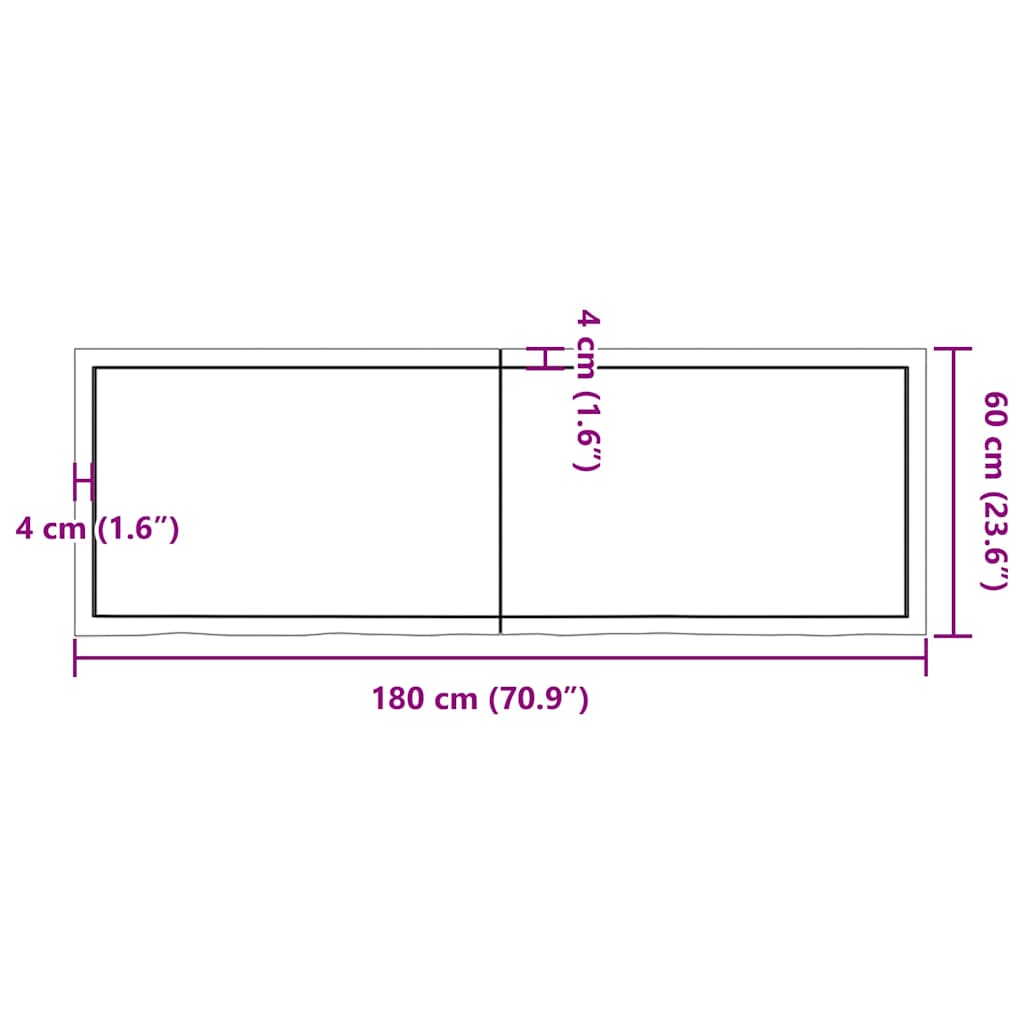 sötétbarna kezelt tömör tölgyfa fali polc 180 x 60 x (2-6) cm