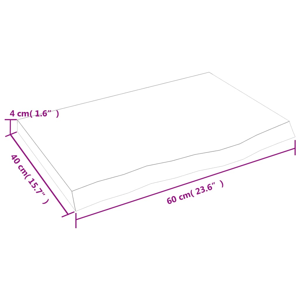 világosbarna kezelt tömör tölgyfa asztallap 60x40x(2-4) cm