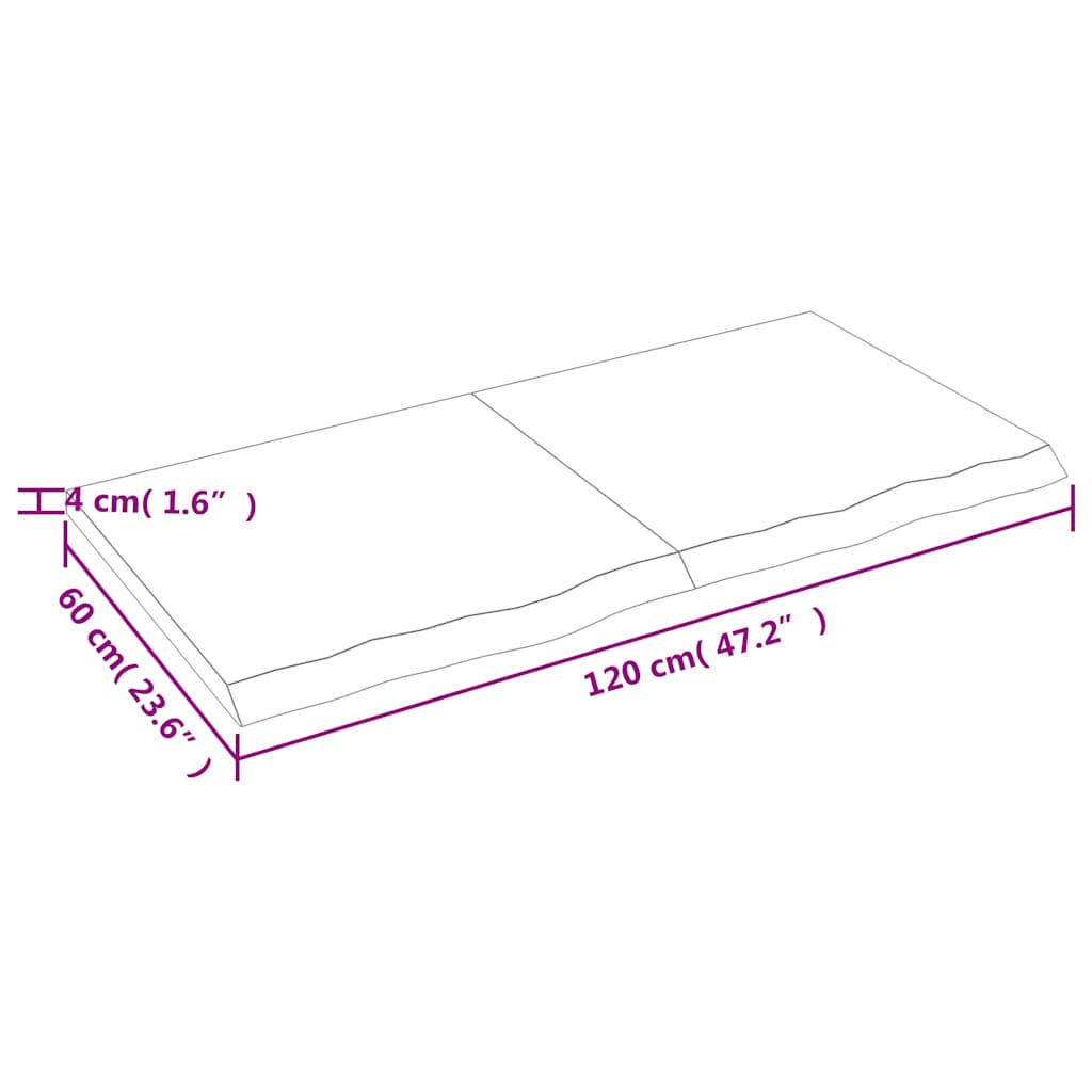 világosbarna kezelt tömör tölgyfa asztallap 120x60x(2-4) cm