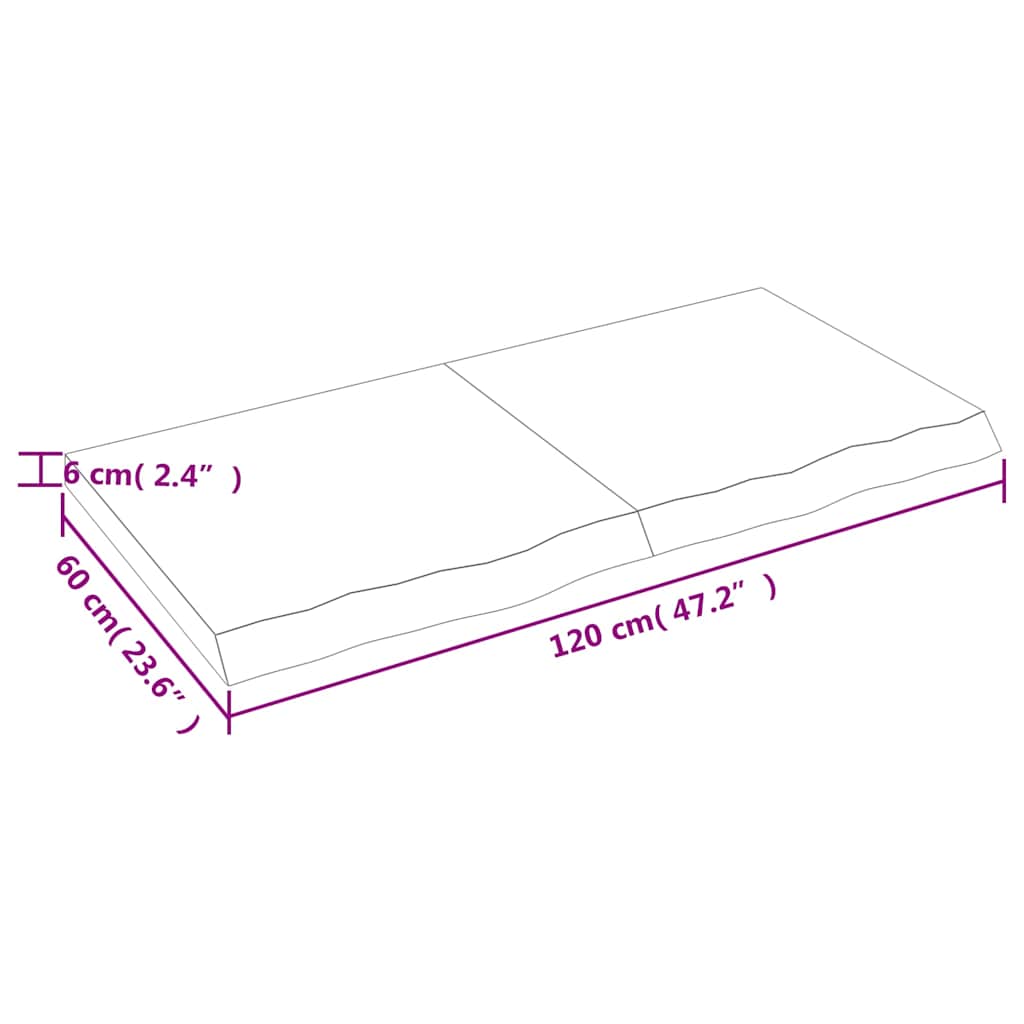 világosbarna kezelt tömör tölgyfa asztallap 120x60x(2-6) cm