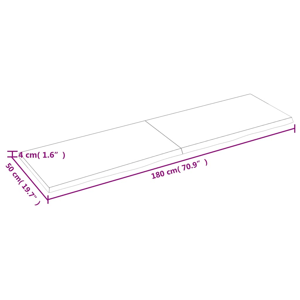 világosbarna kezelt tömör tölgyfa asztallap 180x50x(2-4) cm