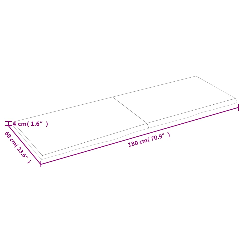 világosbarna kezelt tömör tölgyfa asztallap 180x60x(2-4) cm