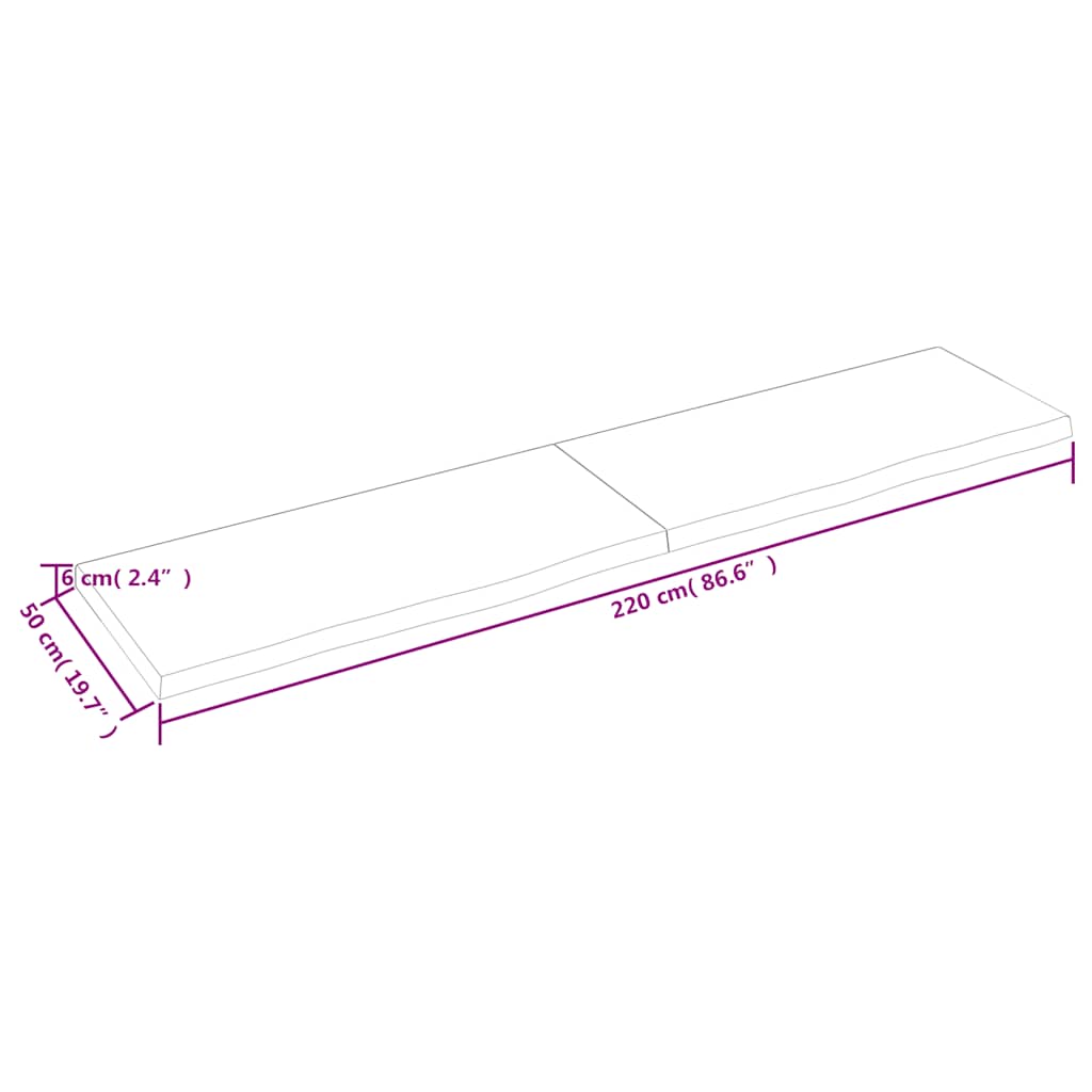 világosbarna kezelt tömör tölgyfa asztallap 220x50x(2-6) cm