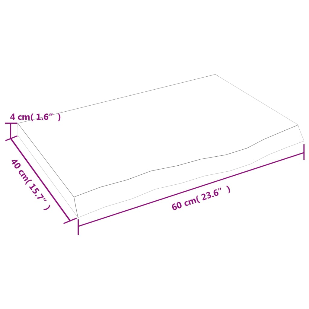 sötétbarna kezelt tömör tölgyfa asztallap 60x40x(2-4) cm