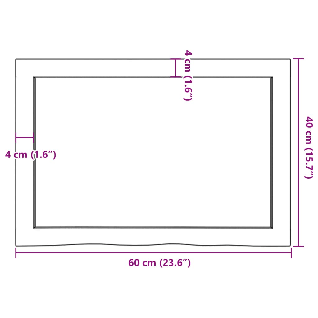 sötétbarna kezelt tömör tölgyfa asztallap 60x40x(2-4) cm