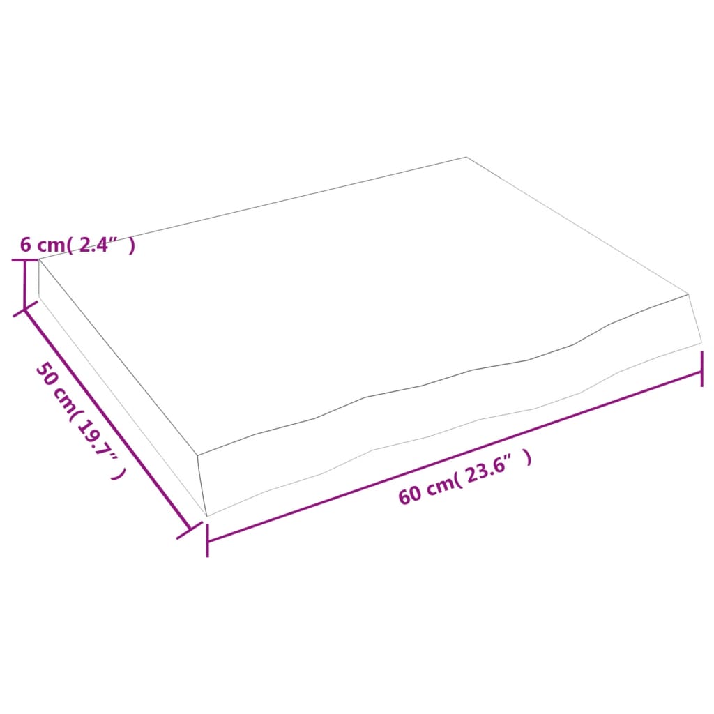 sötétbarna kezelt tömör tölgyfa asztallap 60x50x(2-6) cm