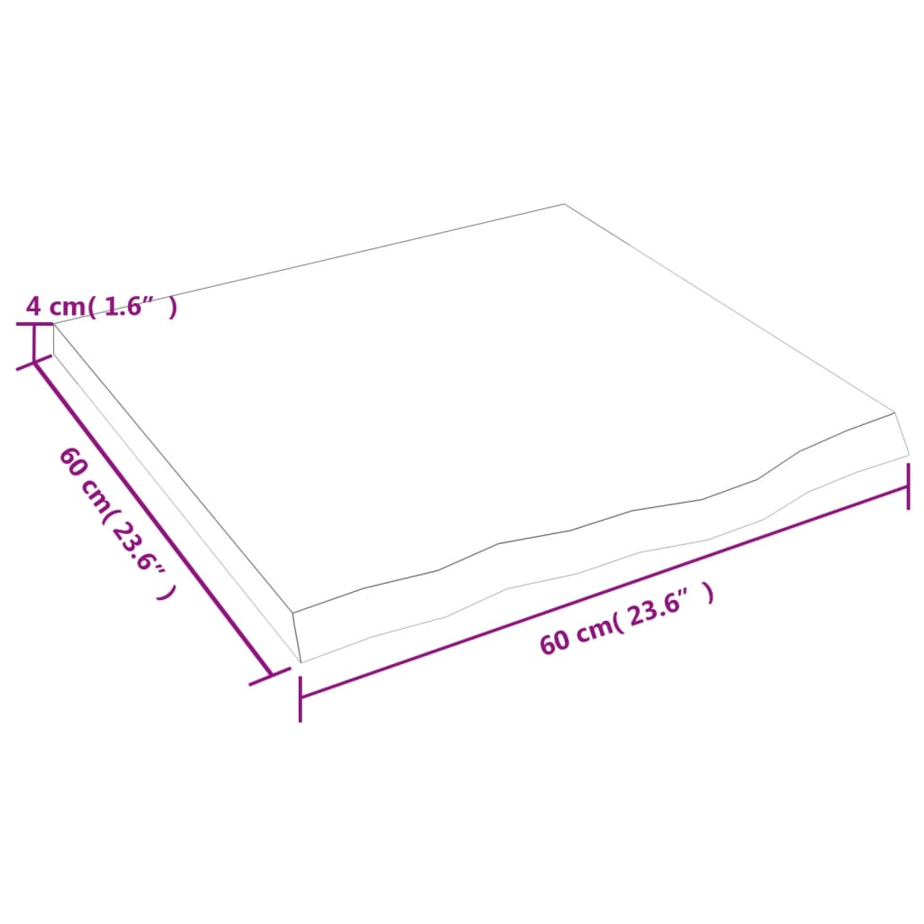 sötétbarna kezelt tömör tölgyfa asztallap 60x60x(2-4) cm
