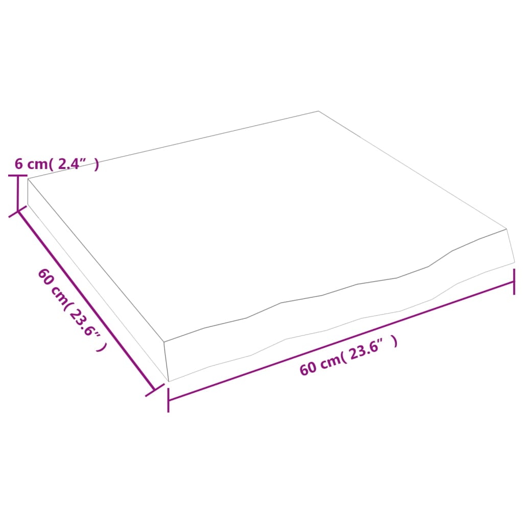 sötétbarna kezelt tömör tölgyfa asztallap 60x60x(2-6) cm