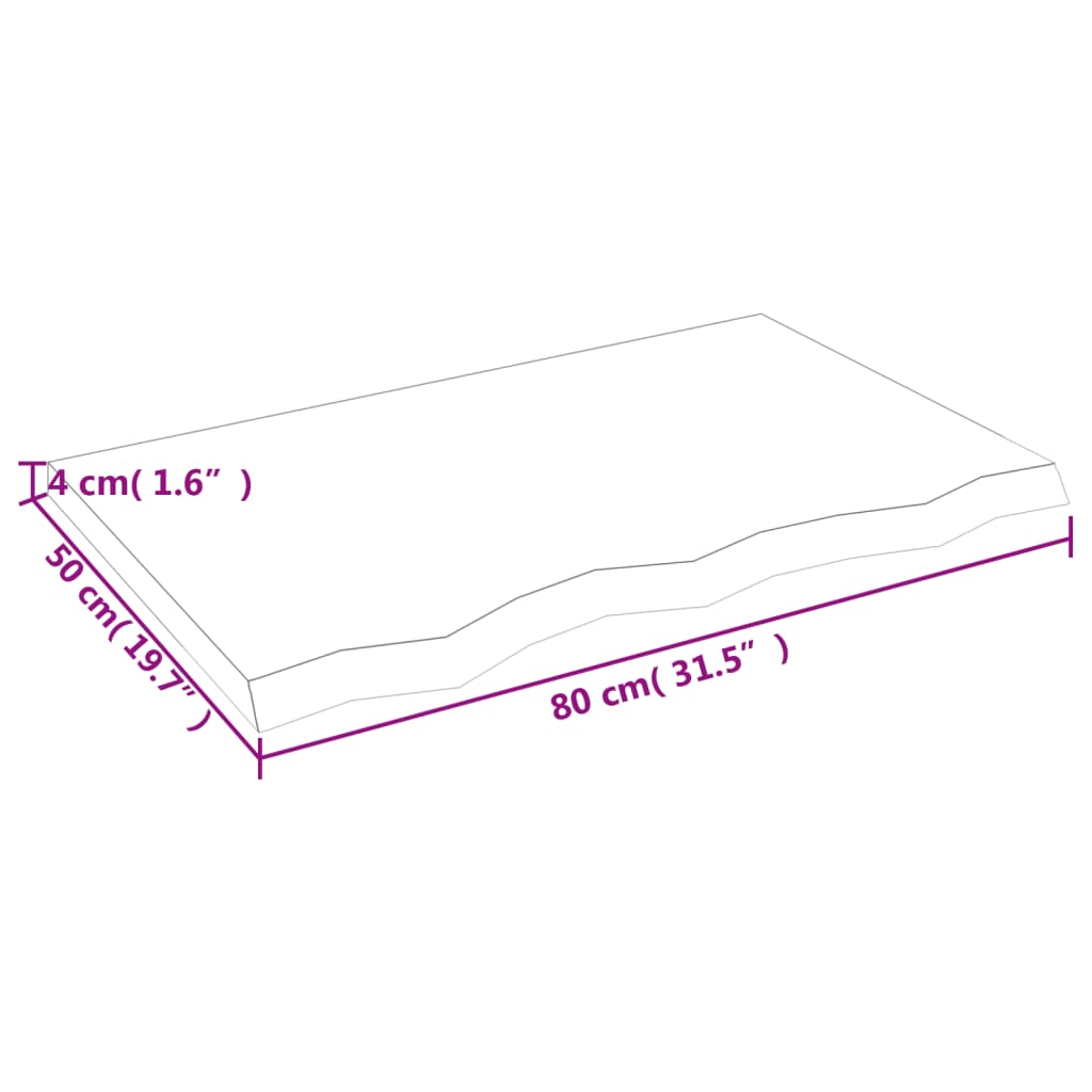 sötétbarna kezelt tömör tölgyfa asztallap 80x50x(2-4) cm
