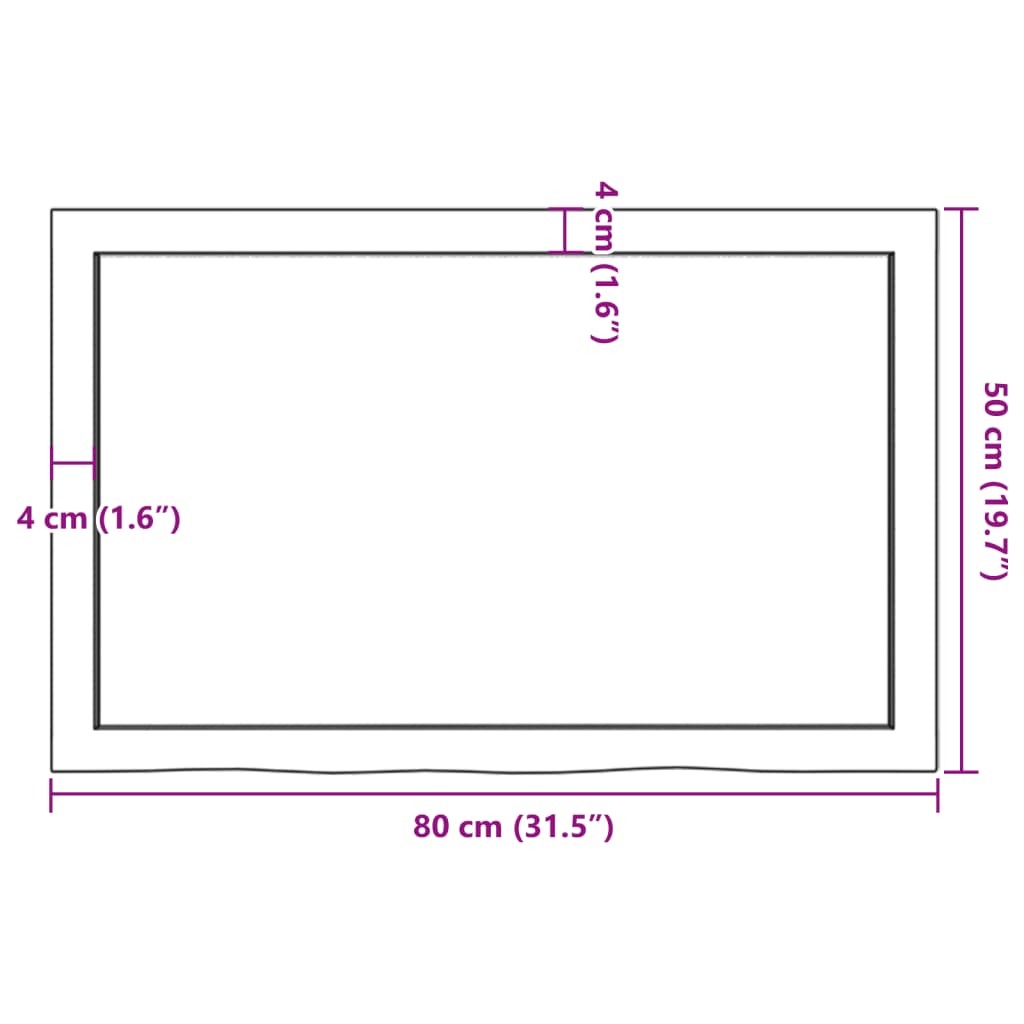 sötétbarna kezelt tömör tölgyfa asztallap 80x50x(2-4) cm