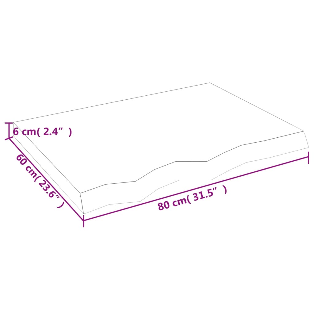 sötétbarna kezelt tömör tölgyfa asztallap 80x60x(2-6) cm