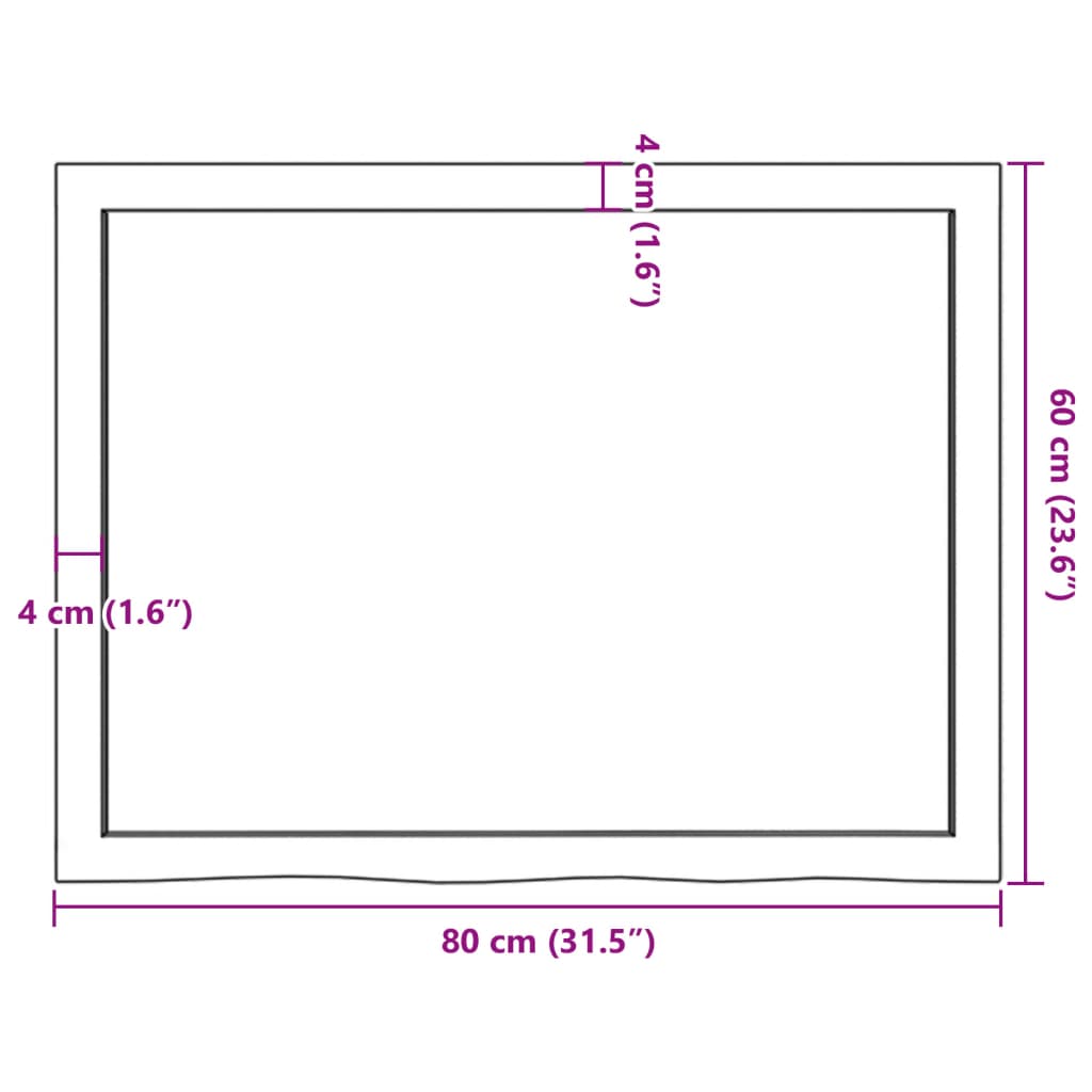 sötétbarna kezelt tömör tölgyfa asztallap 80x60x(2-6) cm