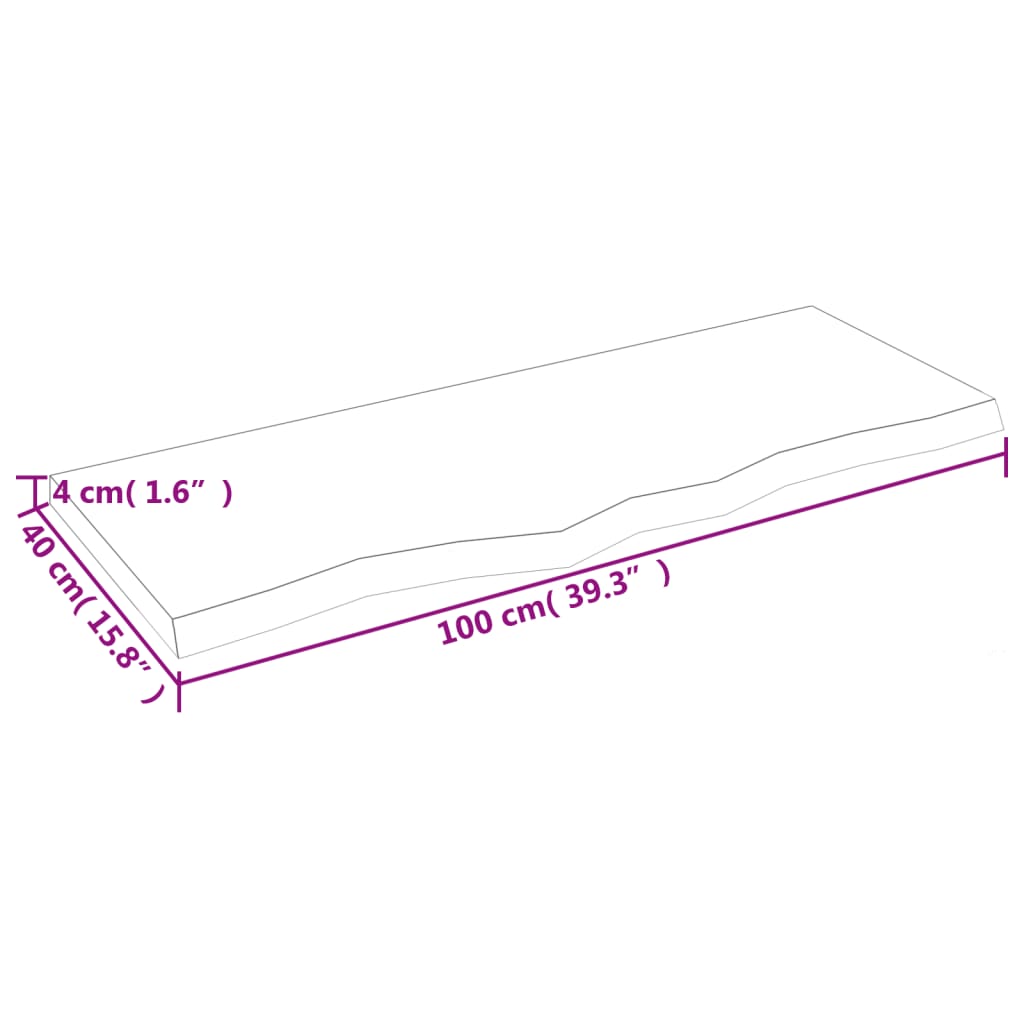 sötétbarna kezelt tömör tölgyfa asztallap 100x40x(2-4) cm
