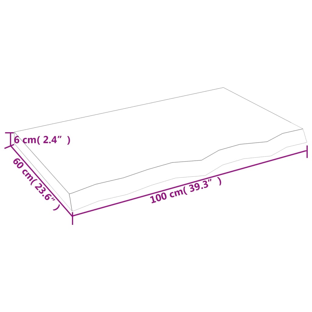 sötétbarna kezelt tömör tölgyfa asztallap 100x60x(2-6) cm