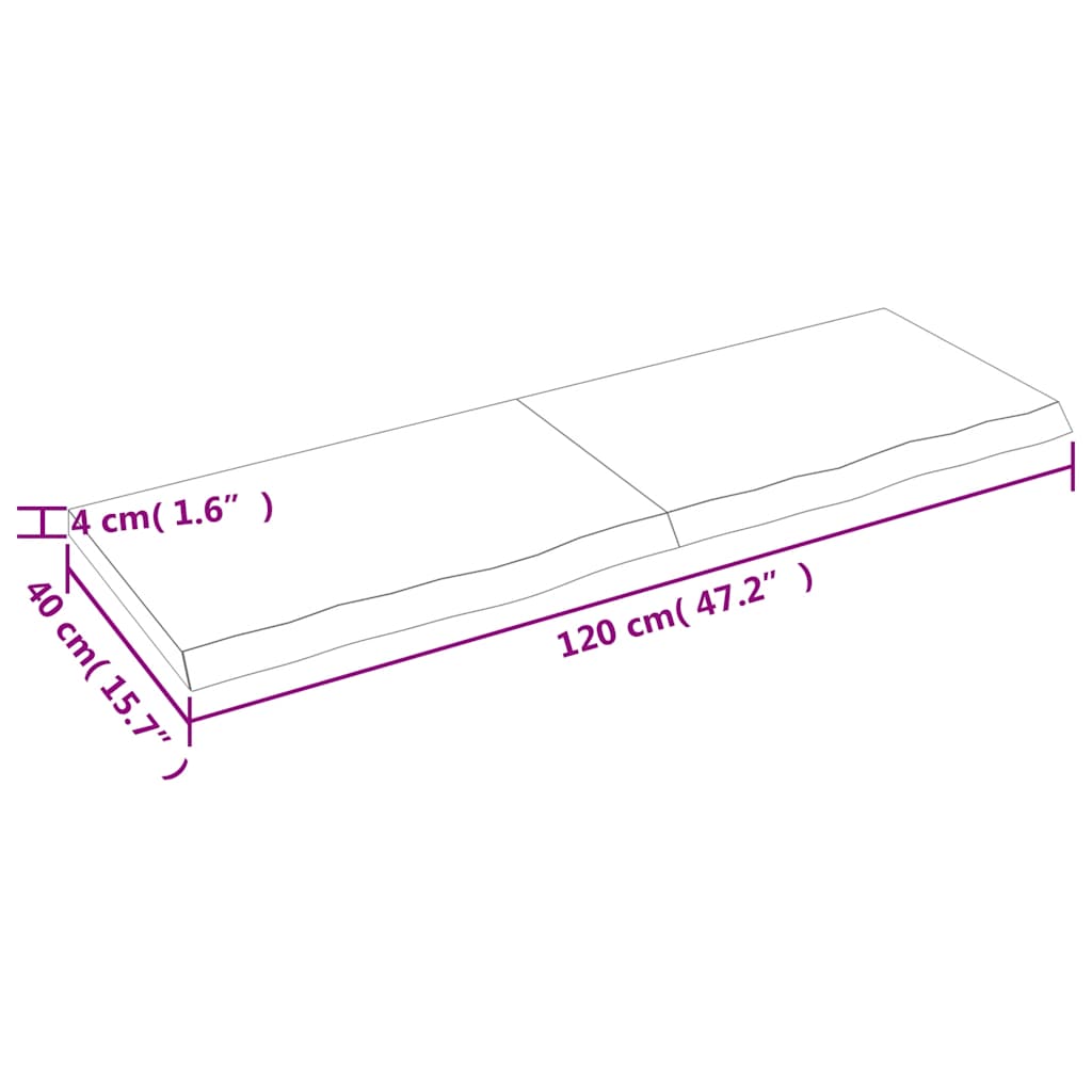 sötétbarna kezelt tömör tölgyfa asztallap 120x40x(2-4) cm