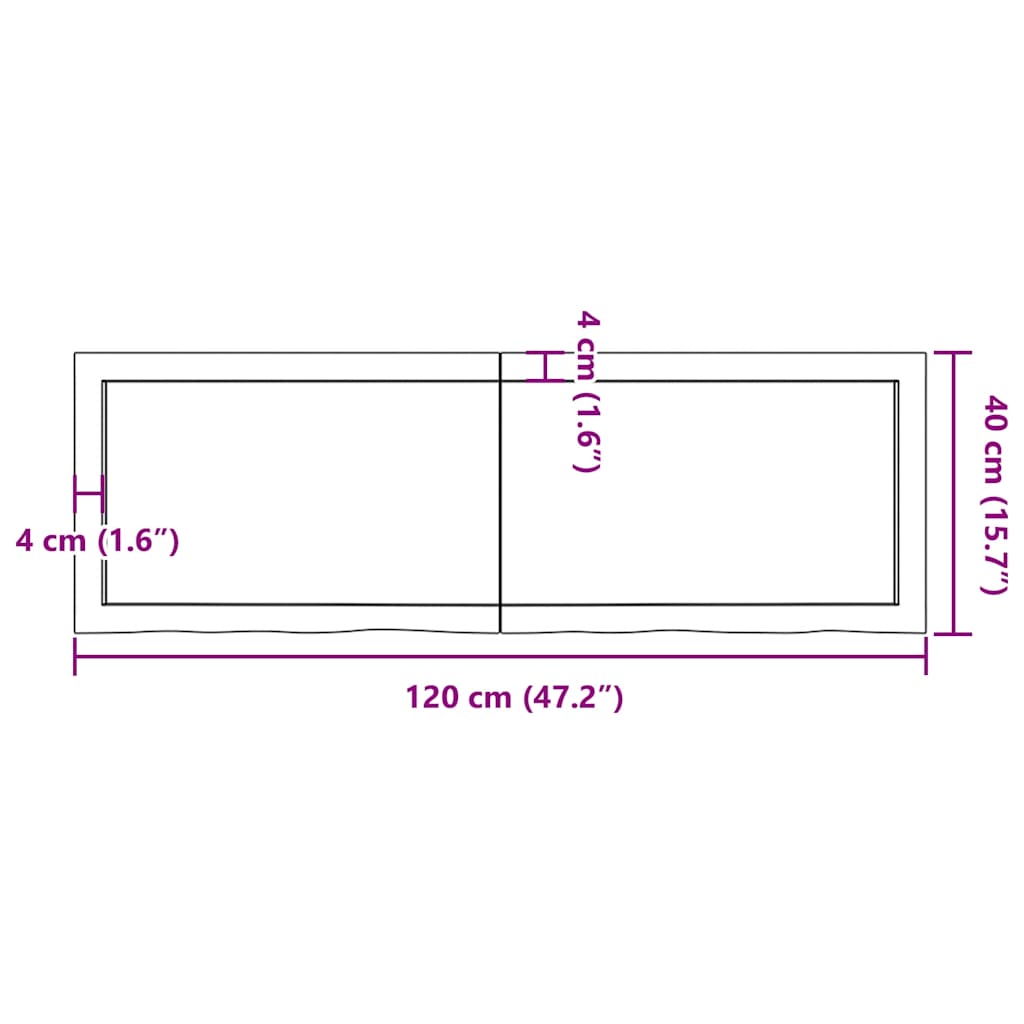 sötétbarna kezelt tömör tölgyfa asztallap 120x40x(2-4) cm