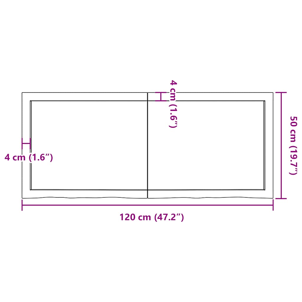 sötétbarna kezelt tömör tölgyfa asztallap 120x50x(2-4) cm