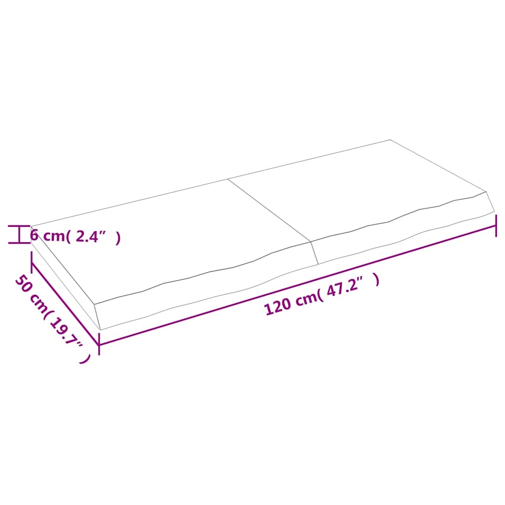 sötétbarna kezelt tömör tölgyfa asztallap 120x50x(2-6) cm