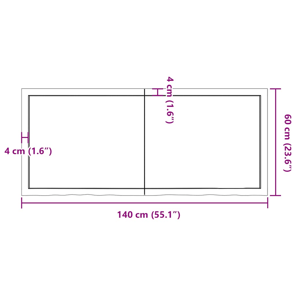 sötétbarna kezelt tömör tölgyfa asztallap 140x60x(2-4) cm