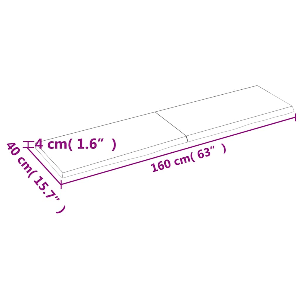 sötétbarna kezelt tömör tölgyfa asztallap 160x40x(2-4) cm