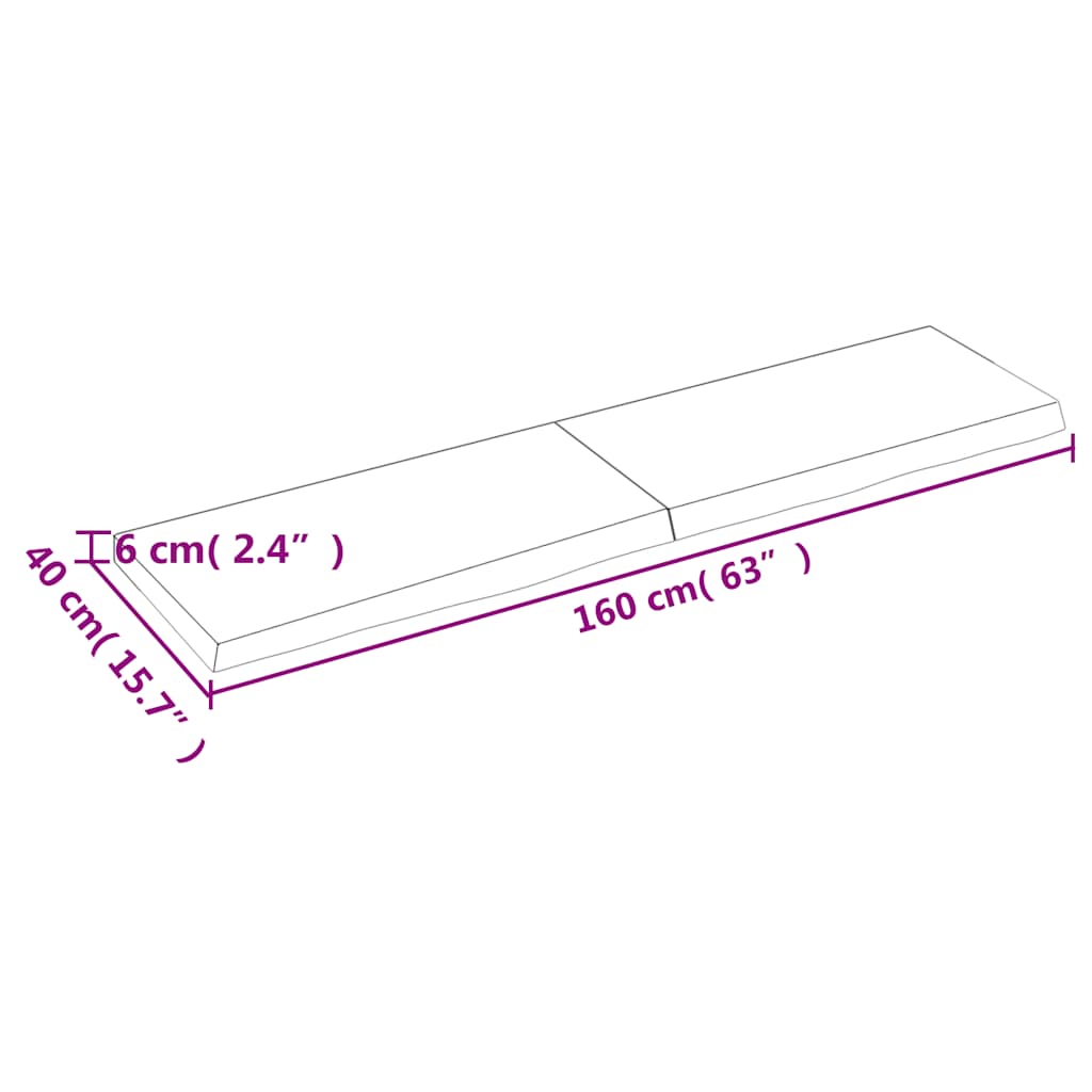 sötétbarna kezelt tömör tölgyfa asztallap 160x40x(2-6) cm